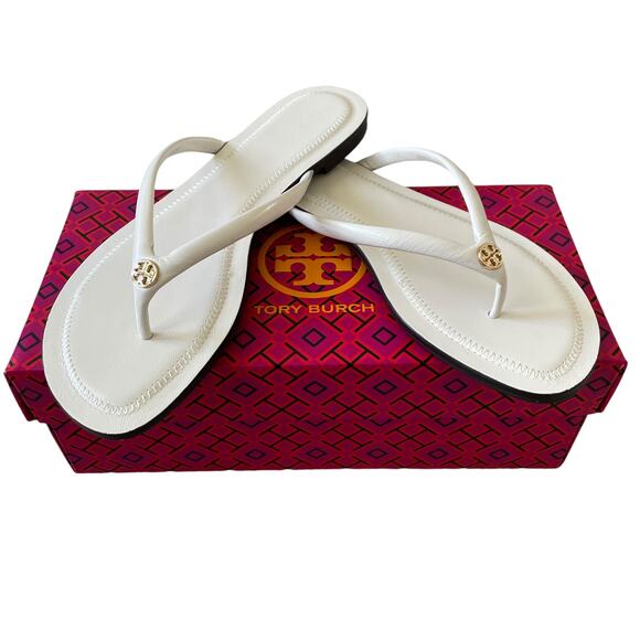 Tory Burch Women Chelsea Leather Flip Flop Thong Sandals Light Cream Sz 7.5 NEW